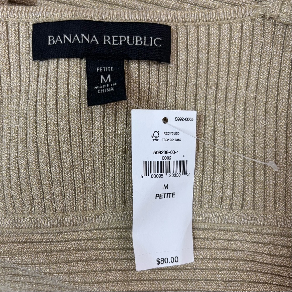 Banana Republic Tank Top Size Petite Medium Tan Gold Metallic Ribbed V Neck New - Picture 5 of 8